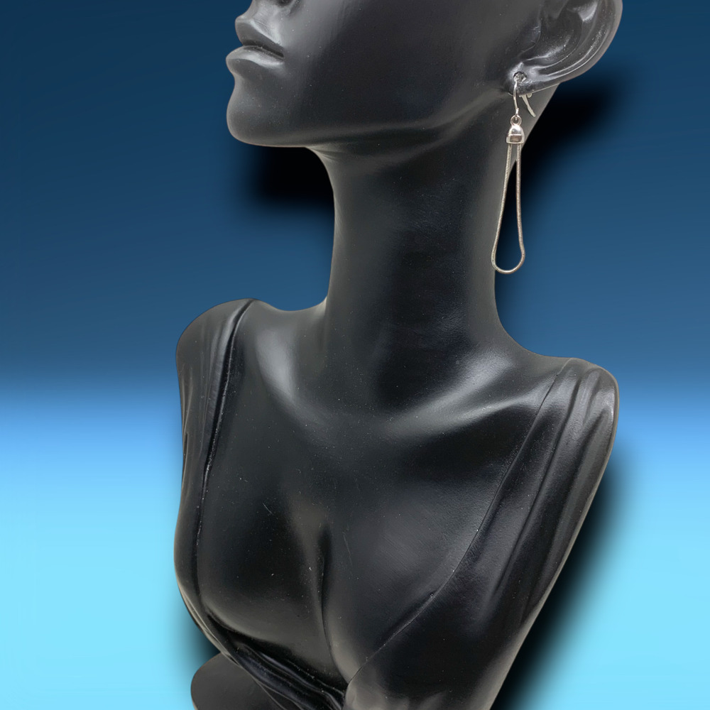 Vintage 1980s Serpentine Silver Tone Lariat Dangle Earrings Disco Couture Runway - Picture 2 of 5